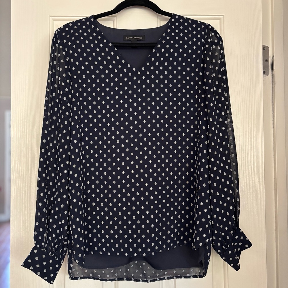 Navy Polka Dot High-Low Top by Banana Republic